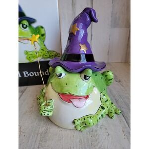 Fitz Floyd Spell bound frog cookie jar witch Halloween star wand home decor